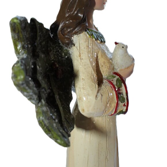 Pair Of Resin Holly Winged Christmas Angel Statues 12" Tall - Picture 15 of 16